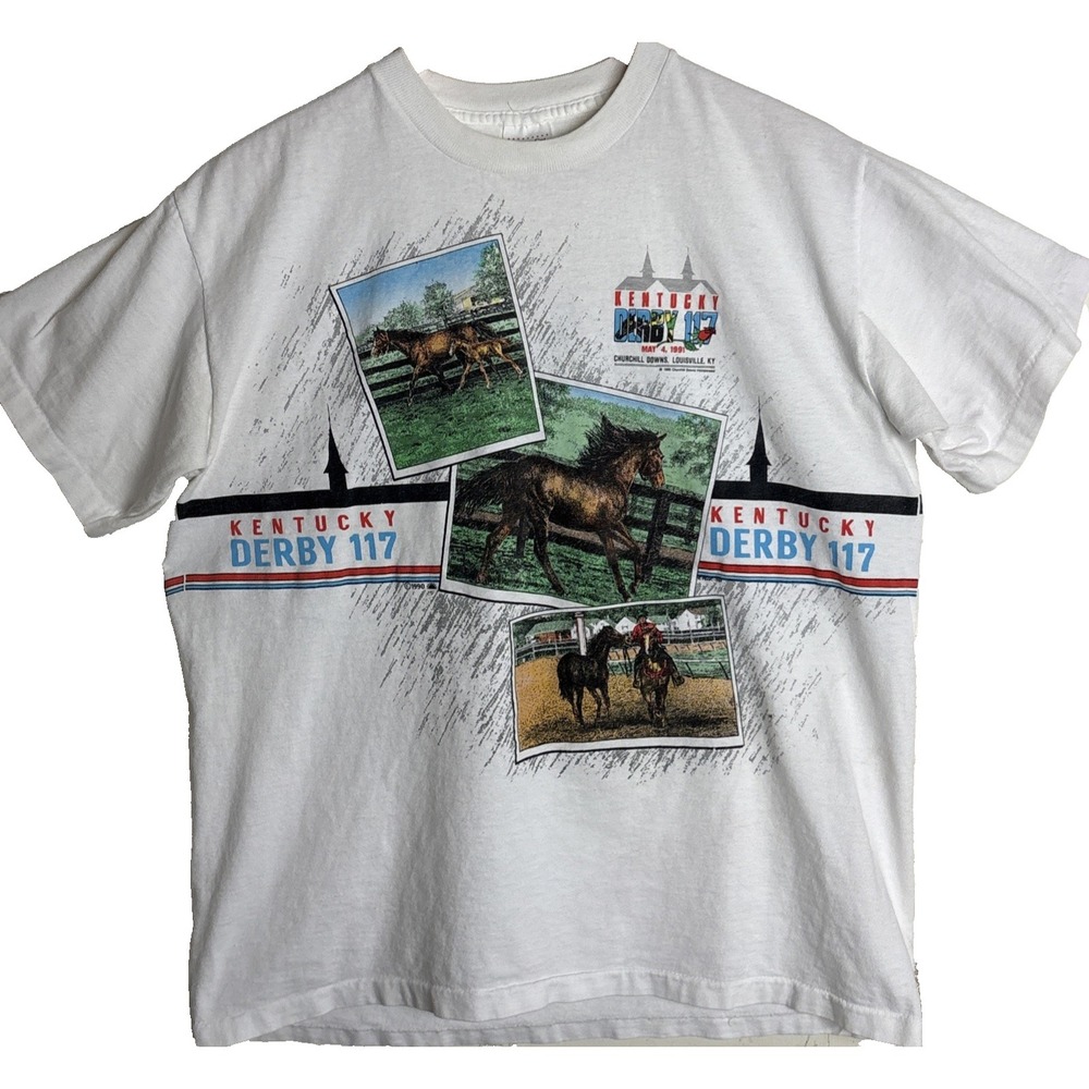 Vintage 91 Kentucky Derby Churchill Downs 117 TShirt XL‎ White USA Single Stitch